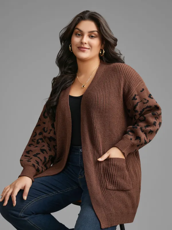 Leopard Print Patchwork Lantern Sleeve Cardigan sold by Bloomchic