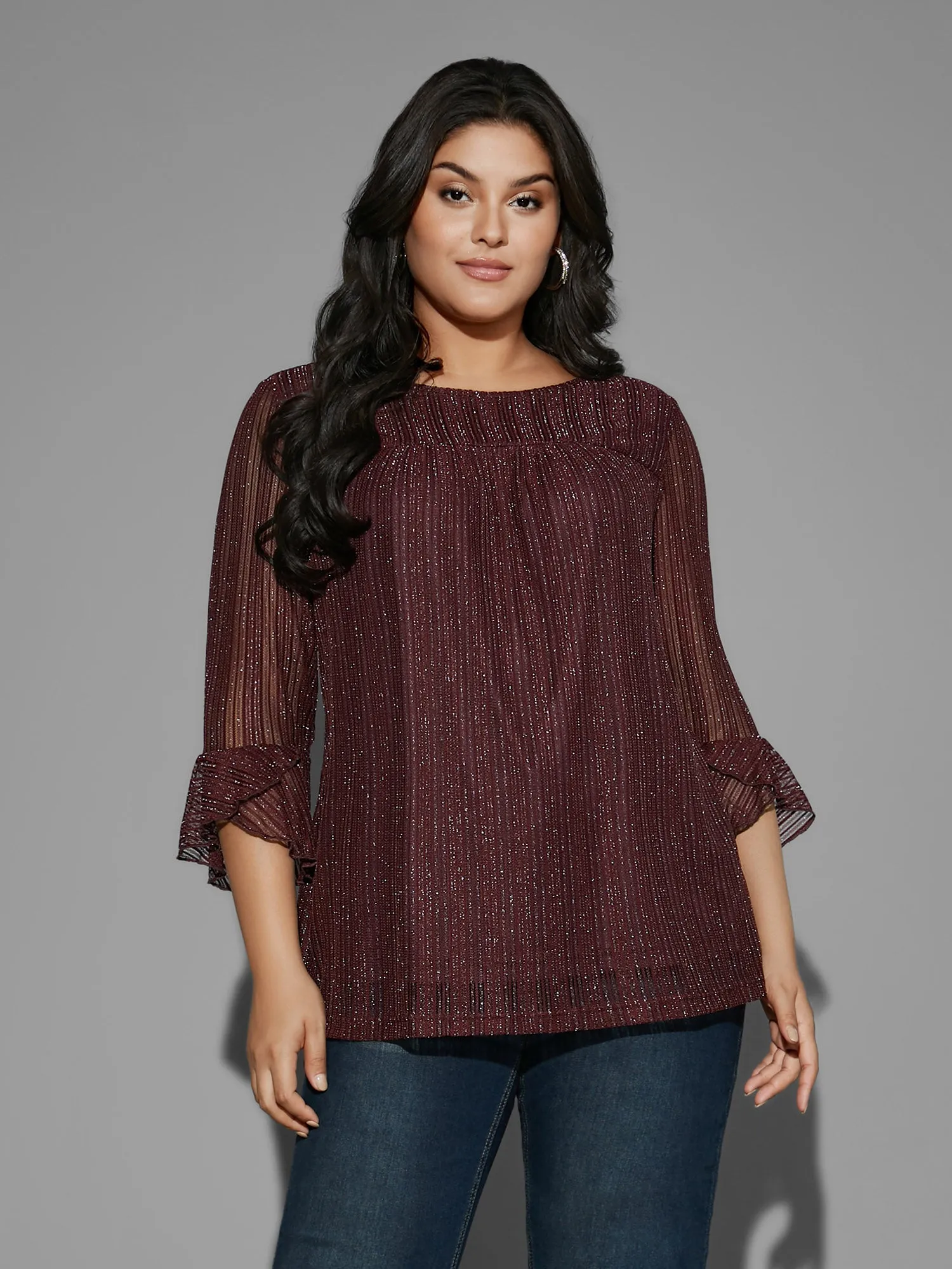 Glitter Gathered Patchwork Ruffles Top sold by Bloomchic product image thumbnail 4