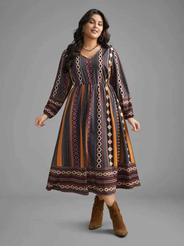 Bandana Striped Lantern Sleeve Midi Dress sold by Bloomchic