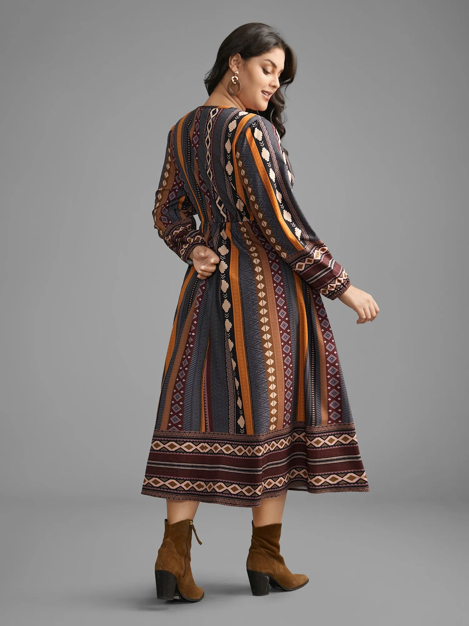 Bandana Striped Lantern Sleeve Midi Dress sold by Bloomchic product image thumbnail 4