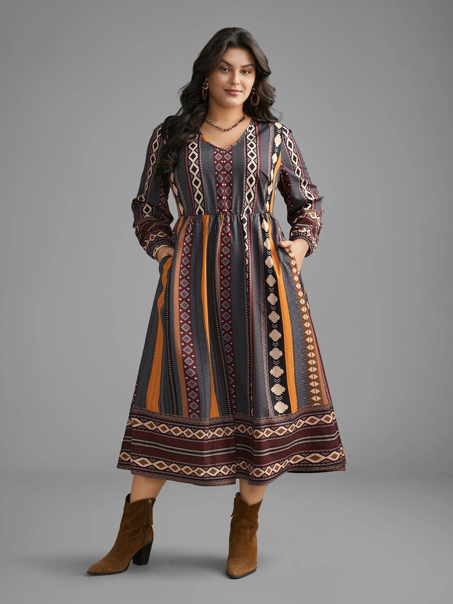 Bandana Striped Lantern Sleeve Midi Dress sold by Bloomchic product image thumbnail 3