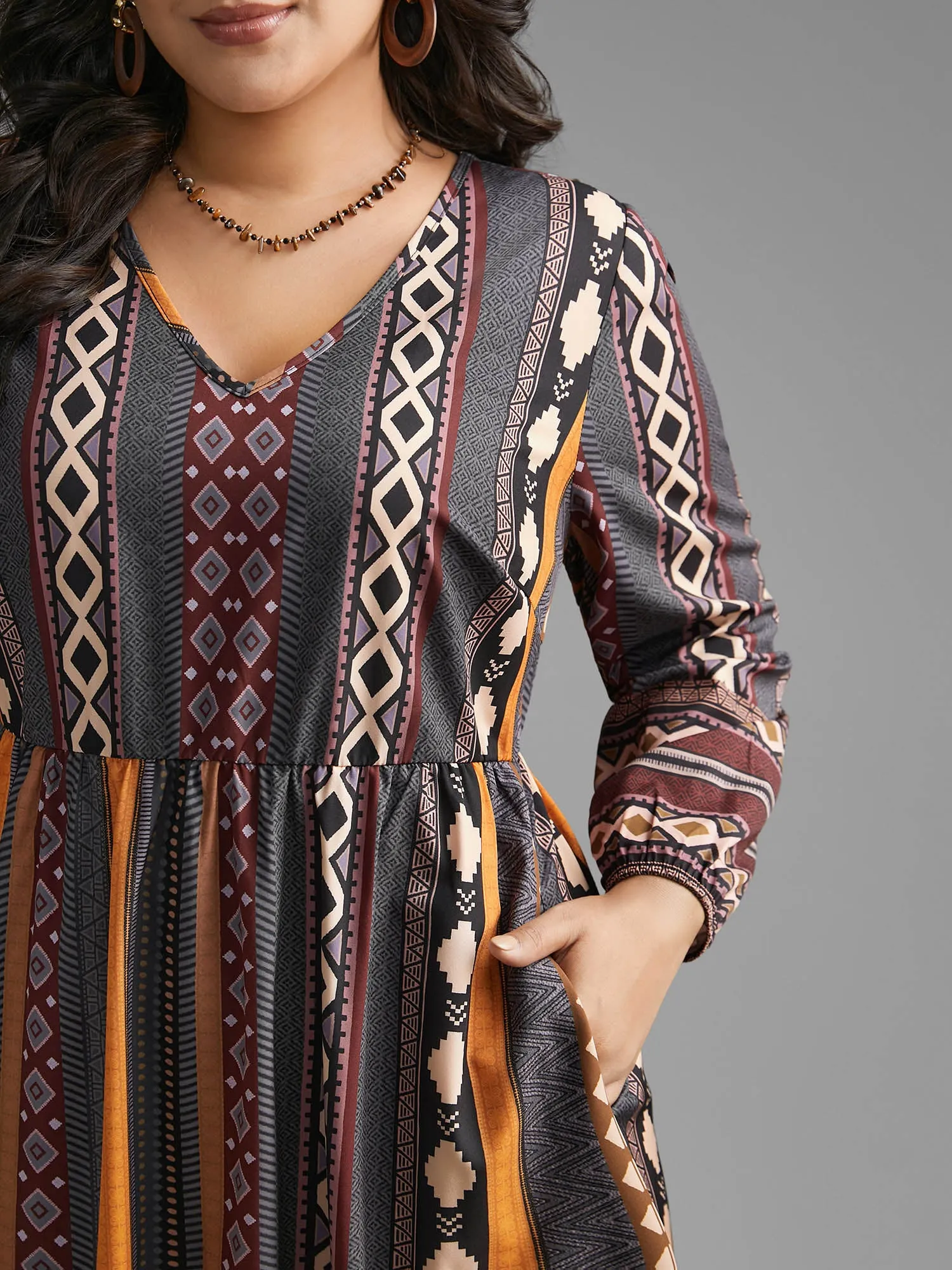 Bandana Striped Lantern Sleeve Midi Dress sold by Bloomchic product image thumbnail 2