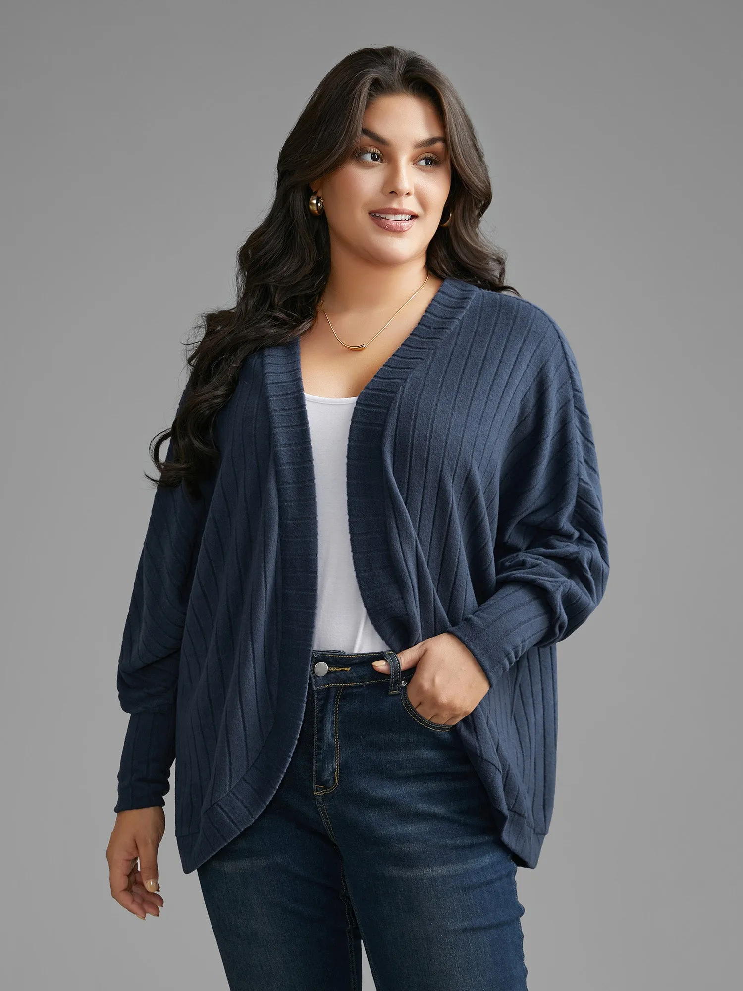 Plain Pit Strip Curved Hem Coat sold by Bloomchic