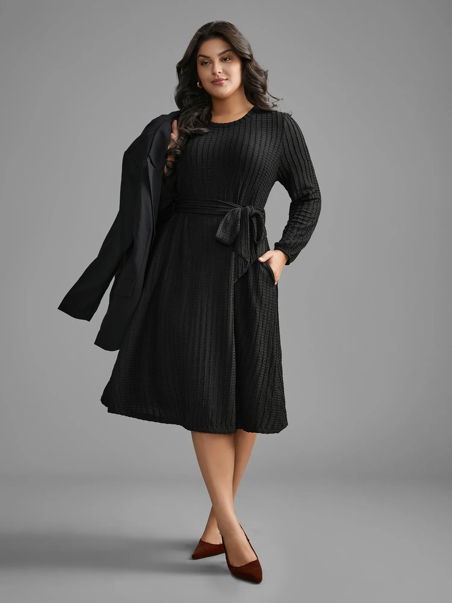 Plain Textured Belted Knit Dress sold by Bloomchic product image thumbnail 3