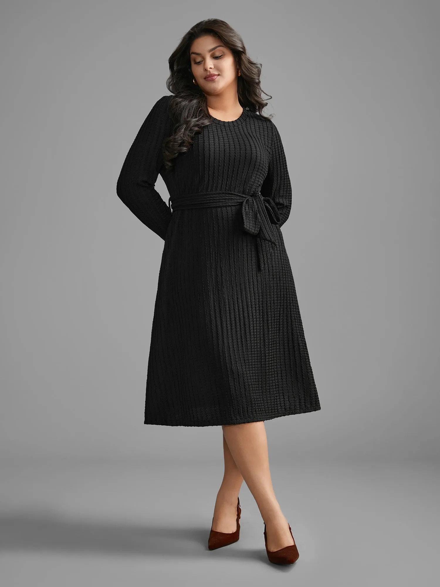Plain Textured Belted Knit Dress sold by Bloomchic product image thumbnail 2