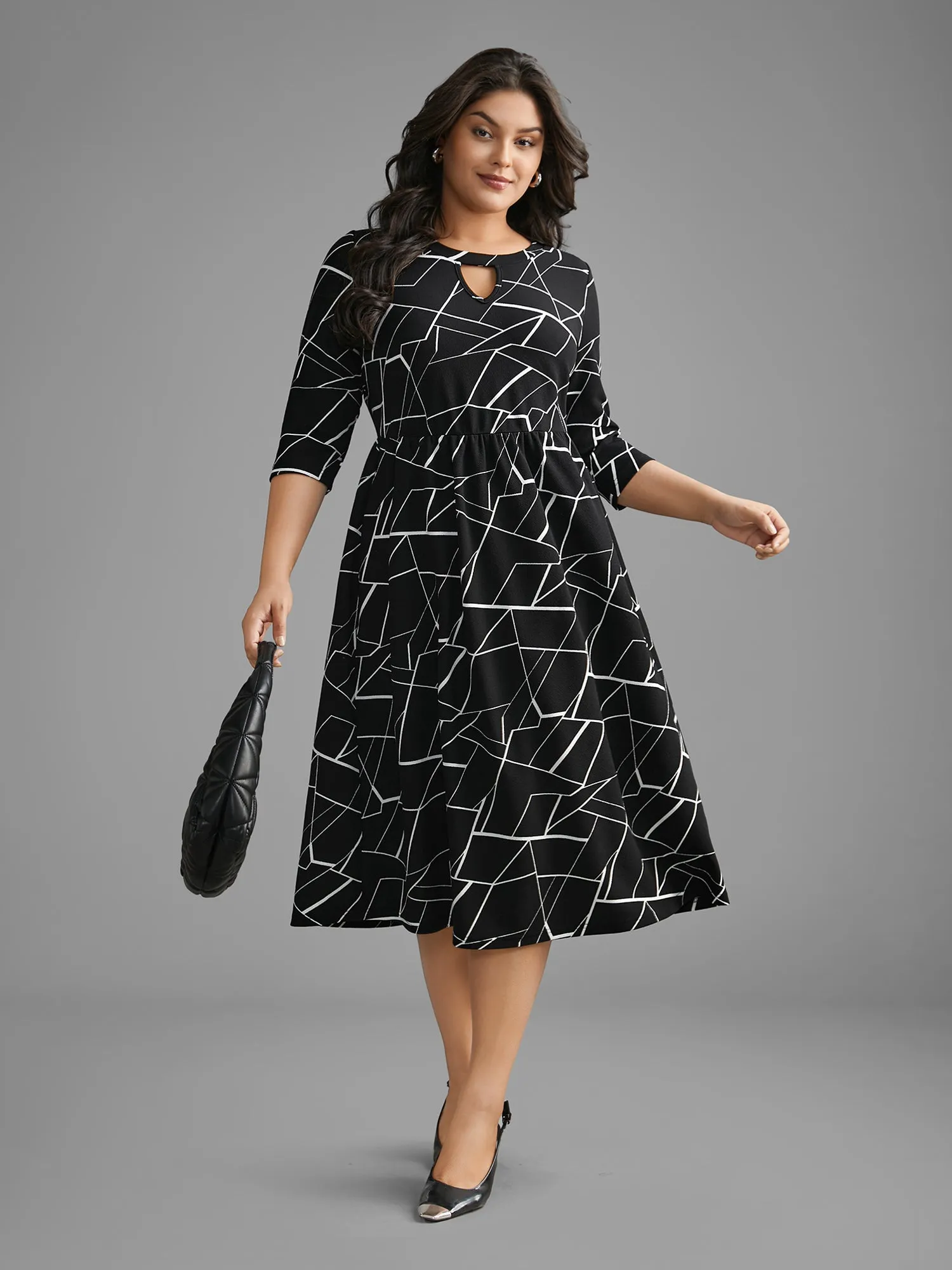 Geometric Keyhole Elastic Waist Midi Dress sold by Bloomchic