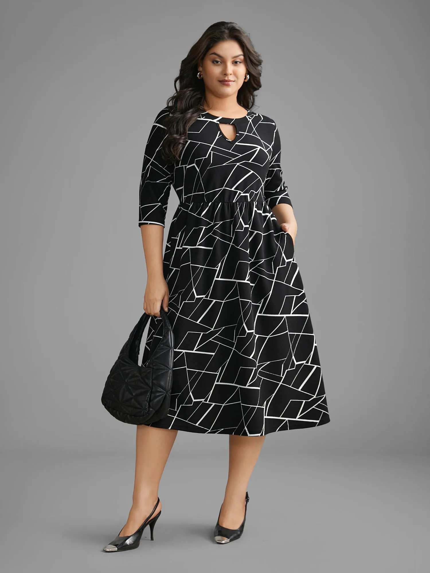 Geometric Keyhole Elastic Waist Midi Dress sold by Bloomchic product image thumbnail 3