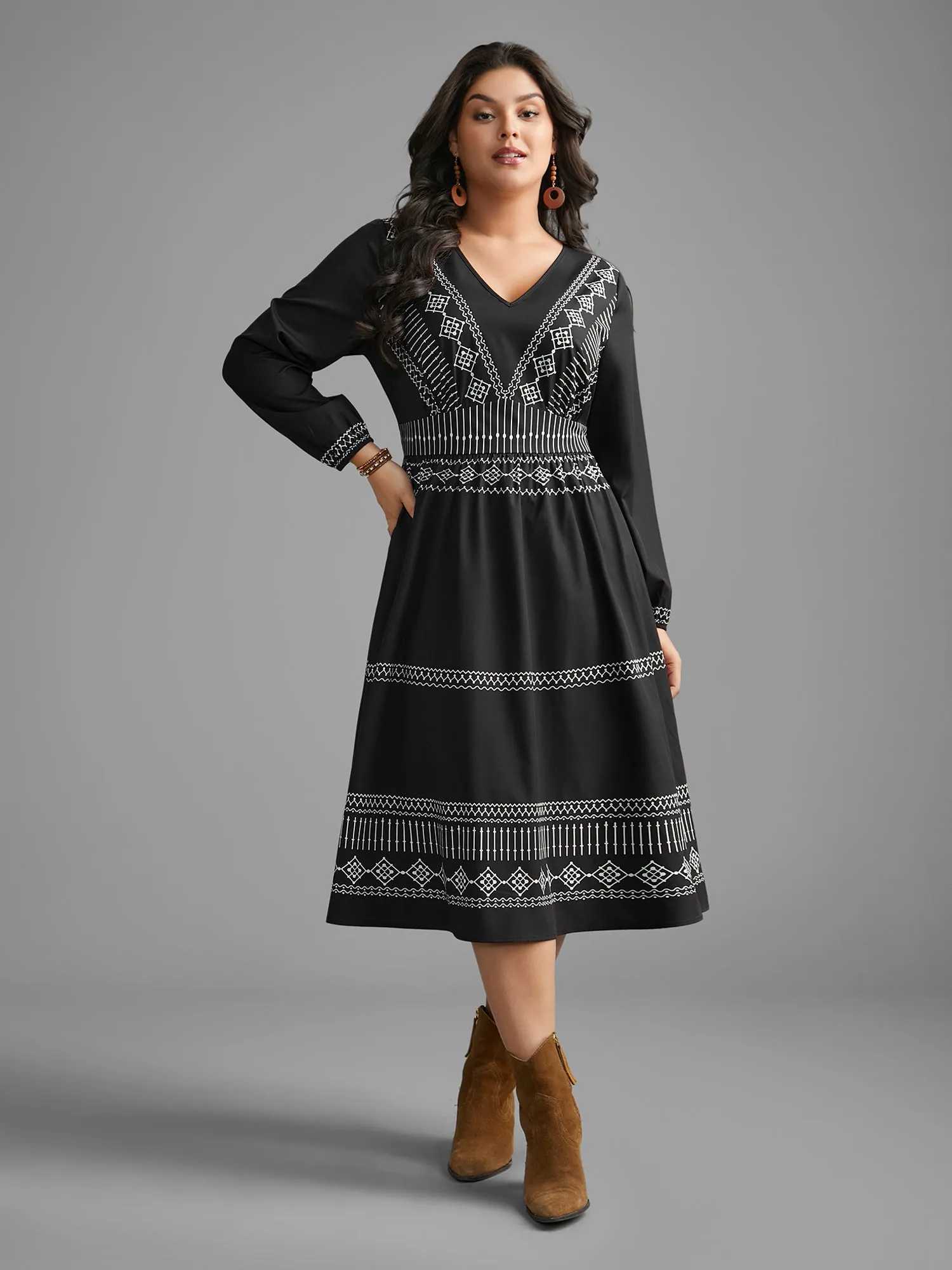 Boho Print V Neck Shirred Dress sold by Bloomchic product image thumbnail 4