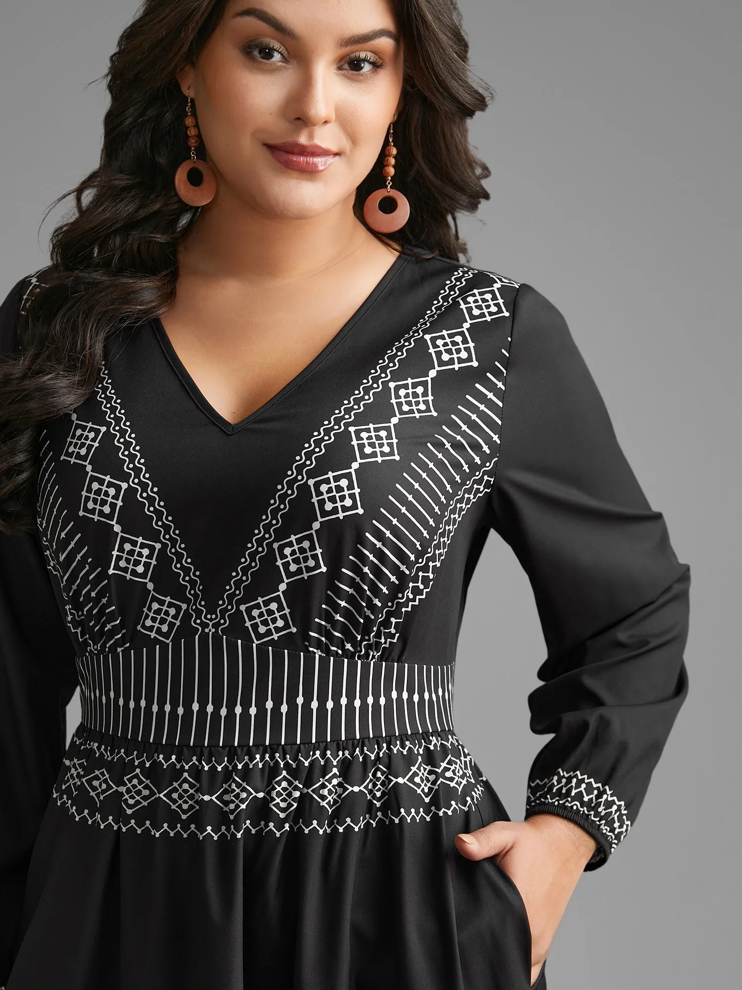 Boho Print V Neck Shirred Dress sold by Bloomchic product image thumbnail 2