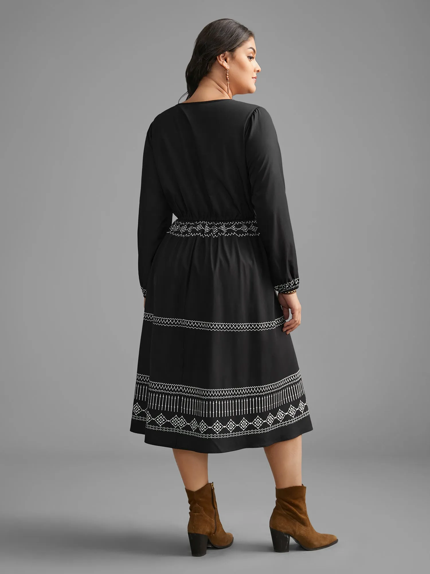 Boho Print V Neck Shirred Dress sold by Bloomchic product image thumbnail 5