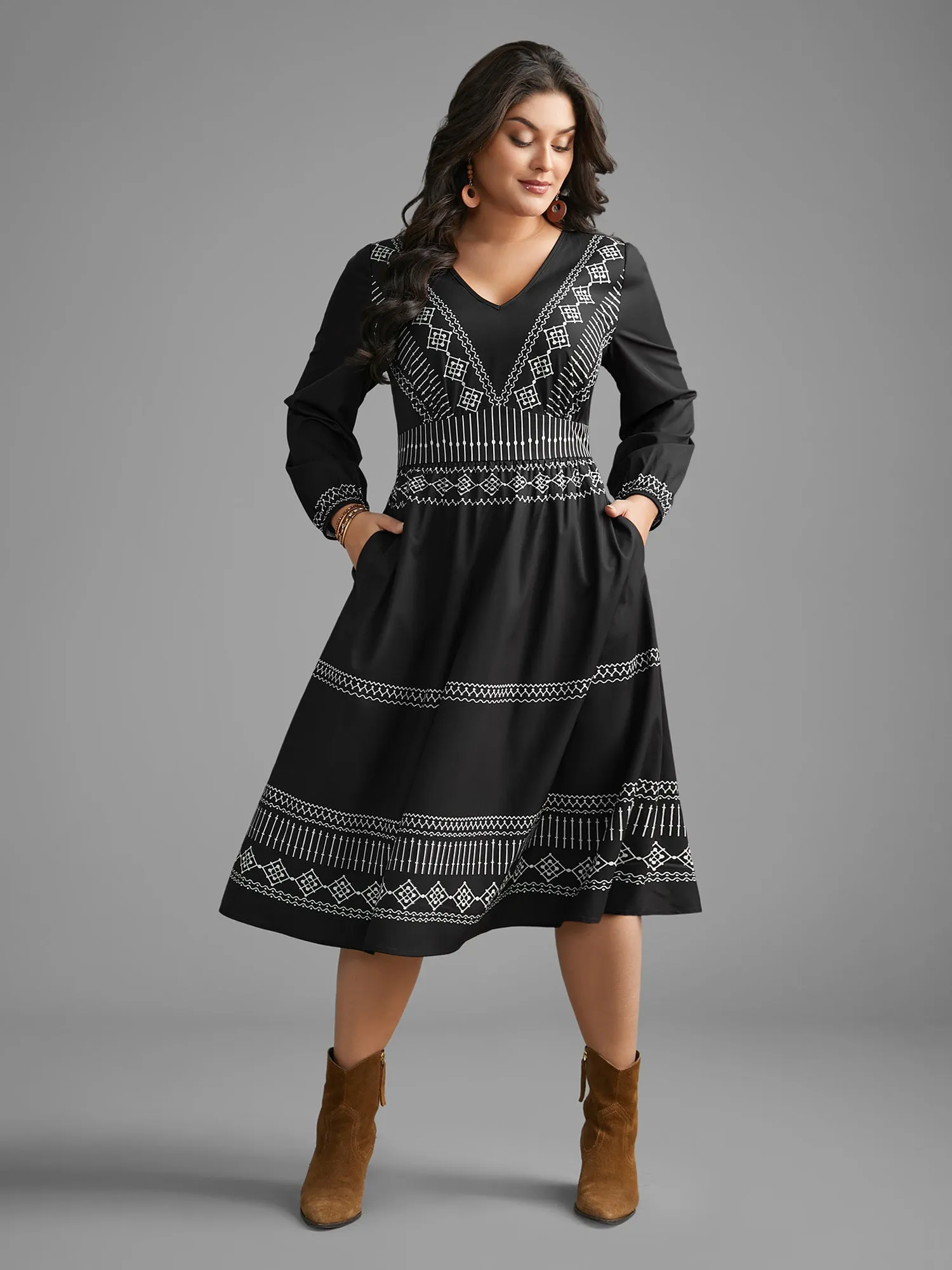 Boho Print V Neck Shirred Dress sold by Bloomchic product image thumbnail 3