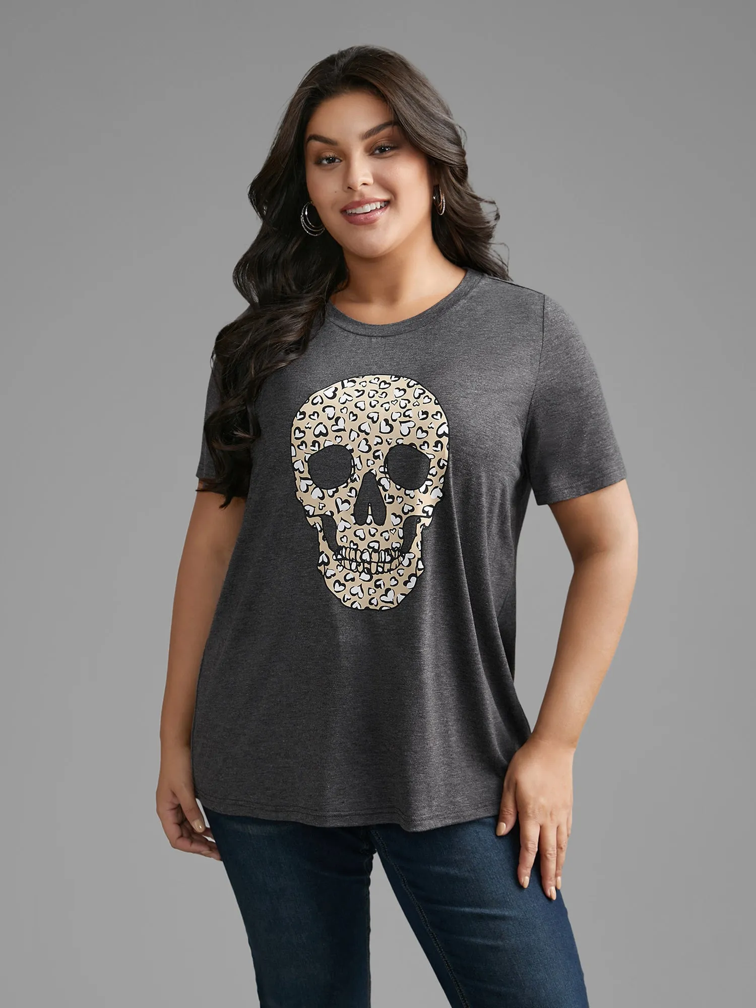 Crew Neck Skull Leopard Print T-shirt sold by Bloomchic product image thumbnail 4