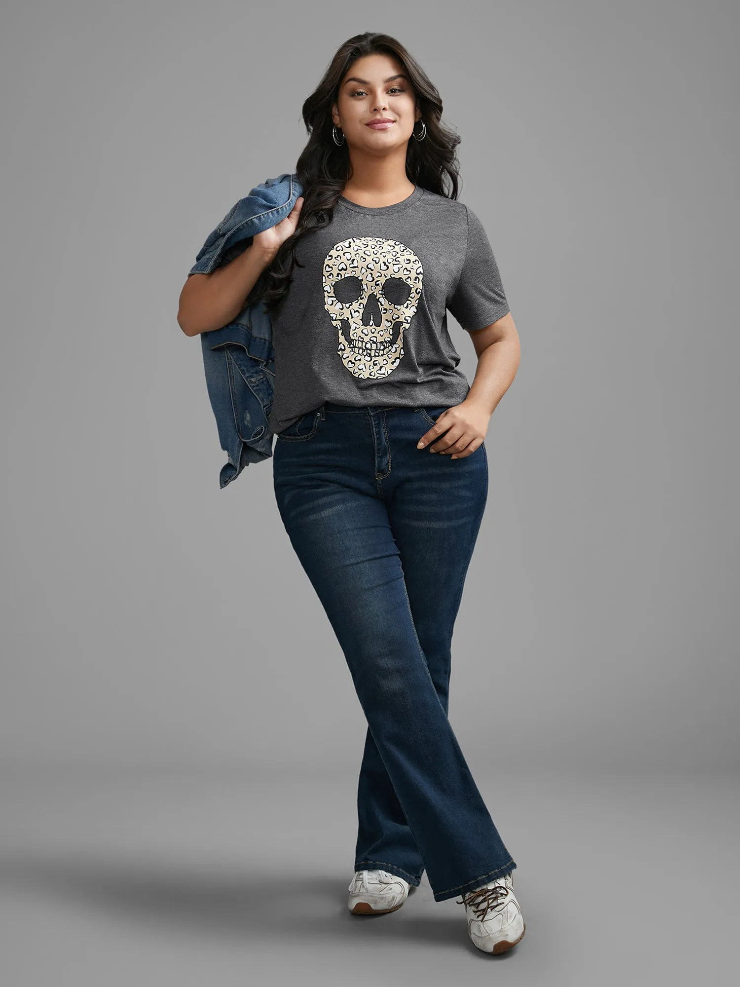 Crew Neck Skull Leopard Print T-shirt sold by Bloomchic product image thumbnail 3