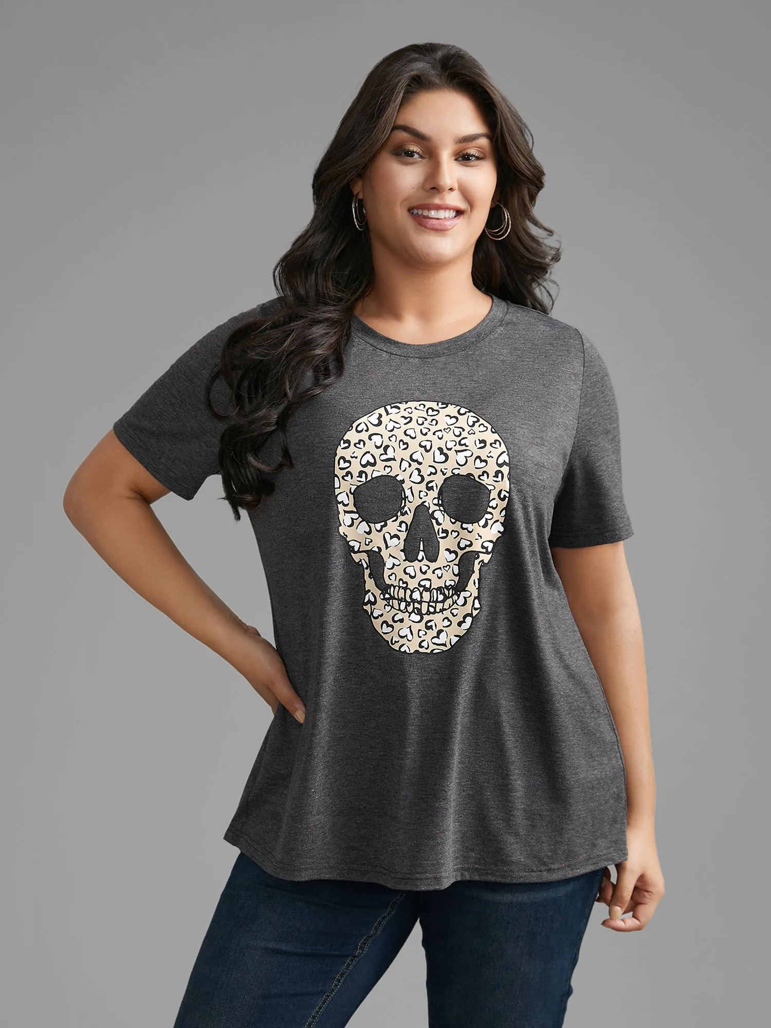 Crew Neck Skull Leopard Print T-shirt sold by Bloomchic product image thumbnail 2