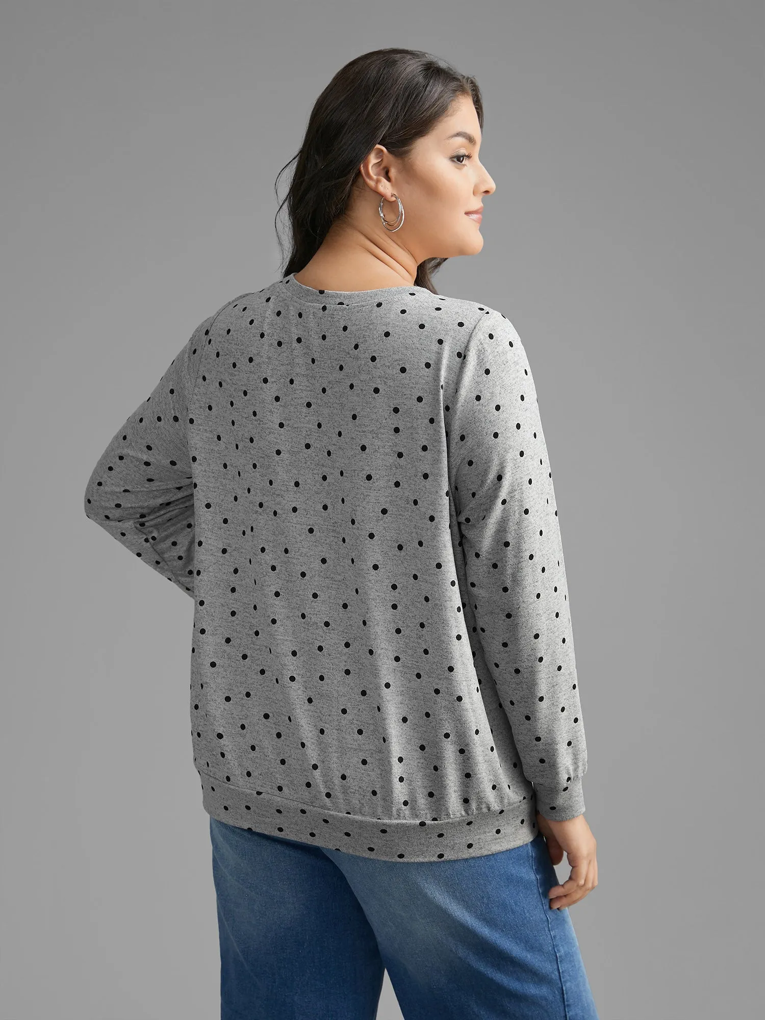 Polka Dot Heather Slightly Stretchy Sweatshirt sold by Bloomchic product image thumbnail 3