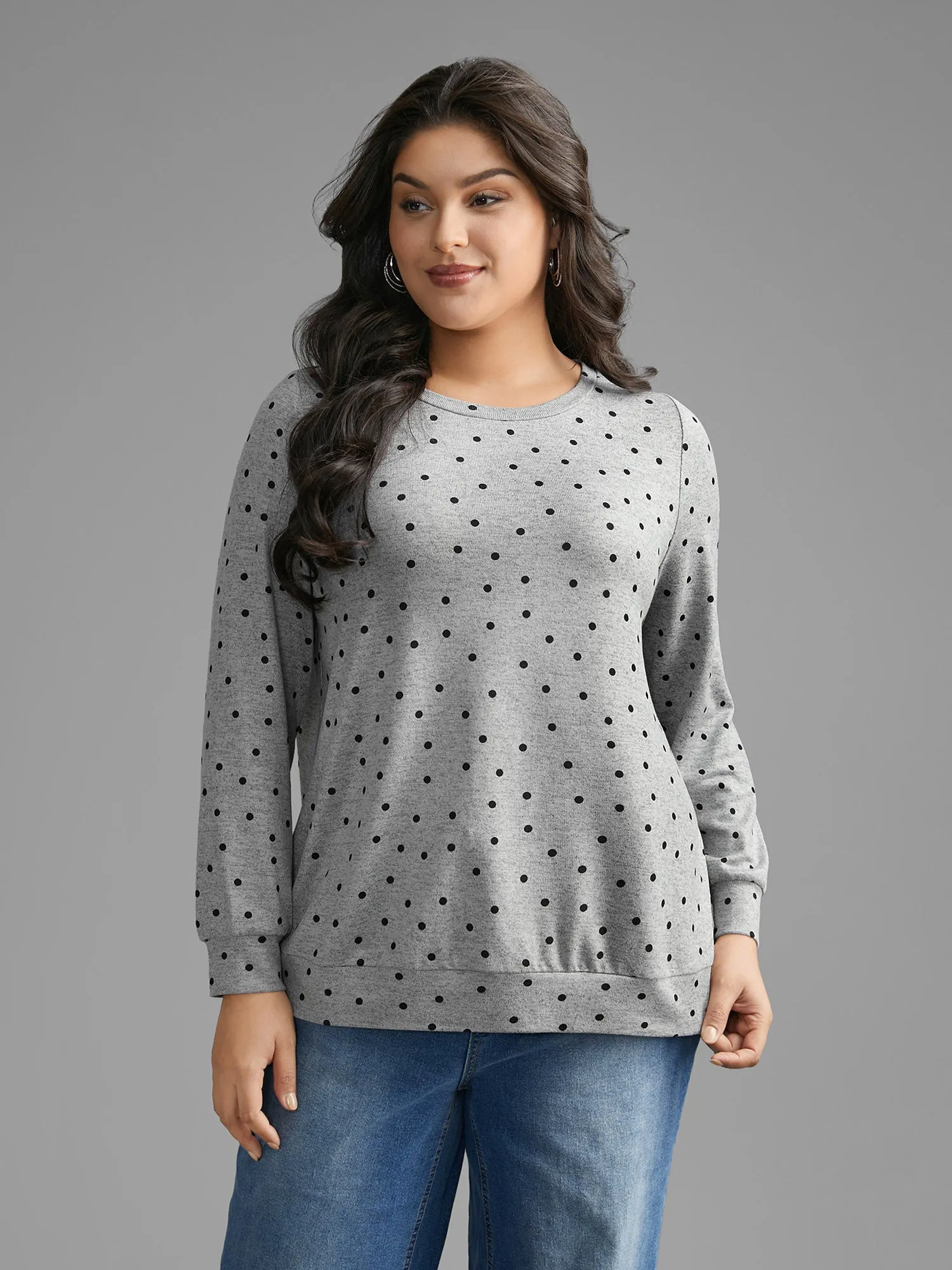 Polka Dot Heather Slightly Stretchy Sweatshirt sold by Bloomchic product image thumbnail 2
