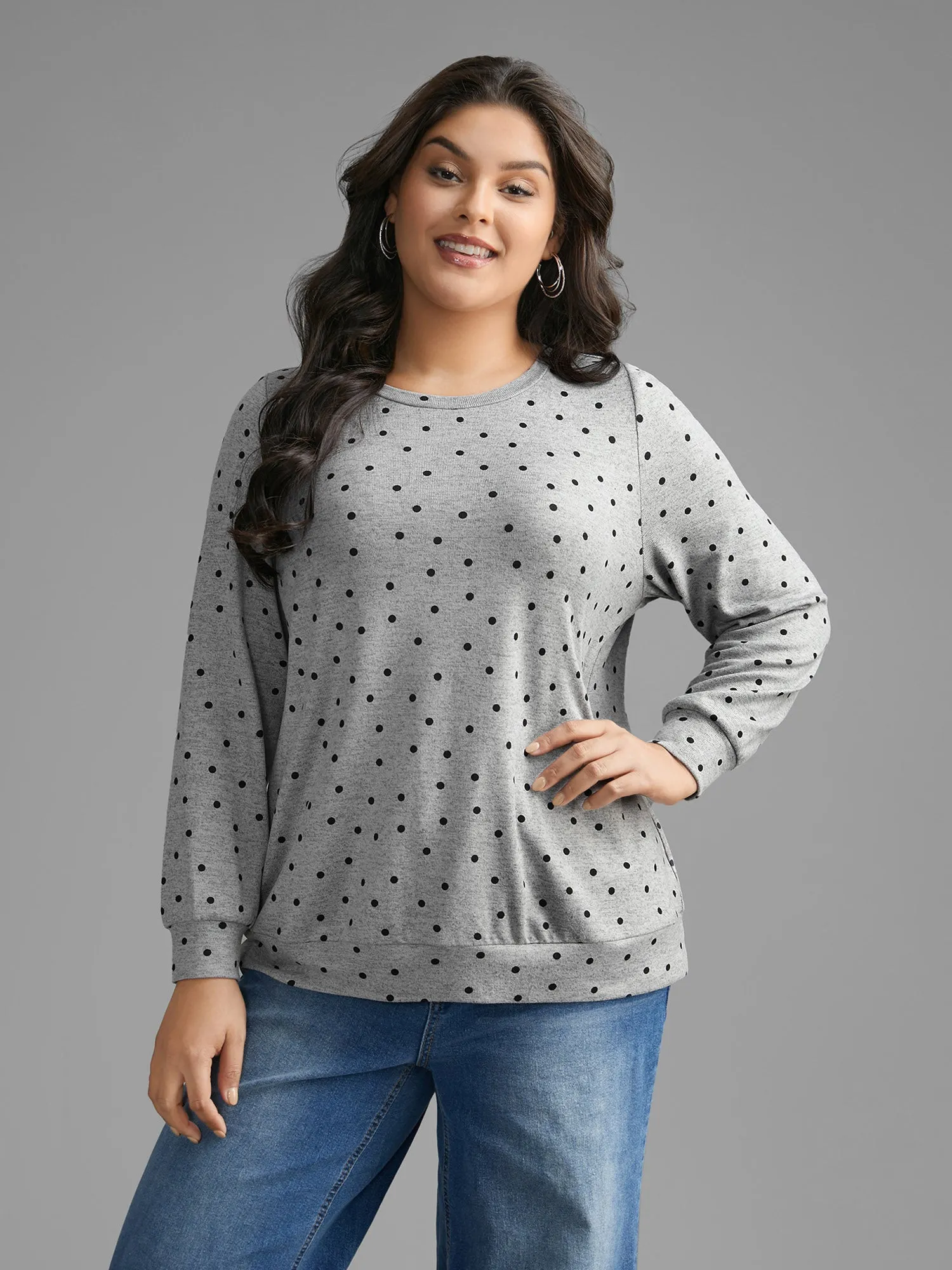 Polka Dot Heather Slightly Stretchy Sweatshirt sold by Bloomchic