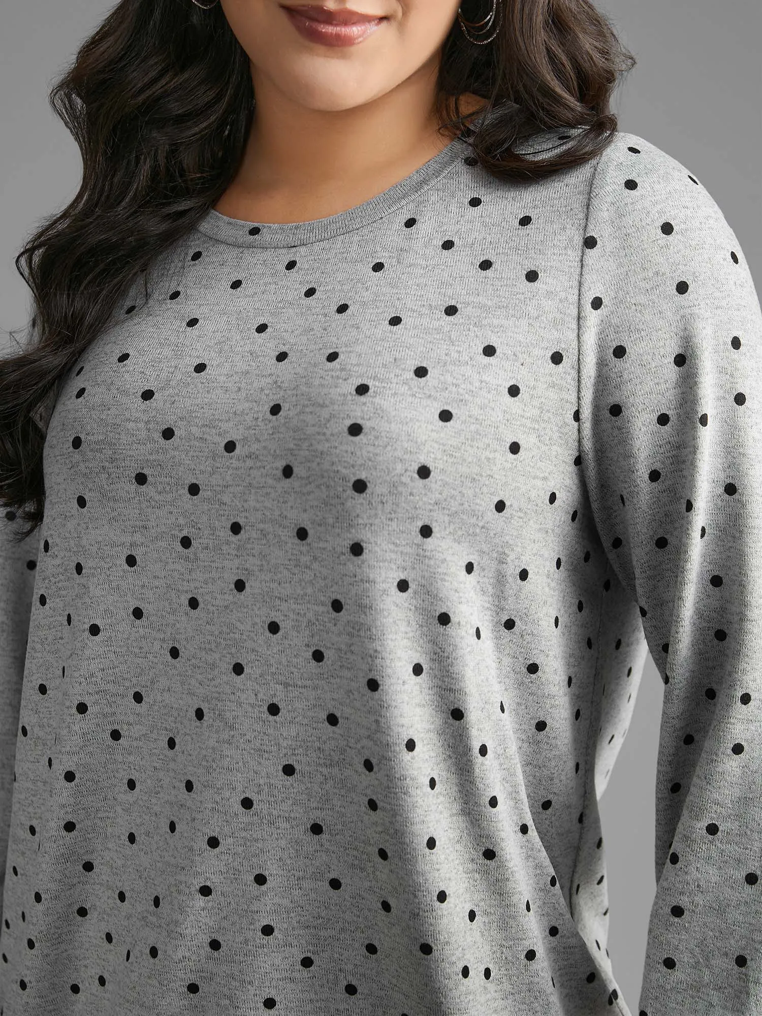 Polka Dot Heather Slightly Stretchy Sweatshirt sold by Bloomchic product image thumbnail 5