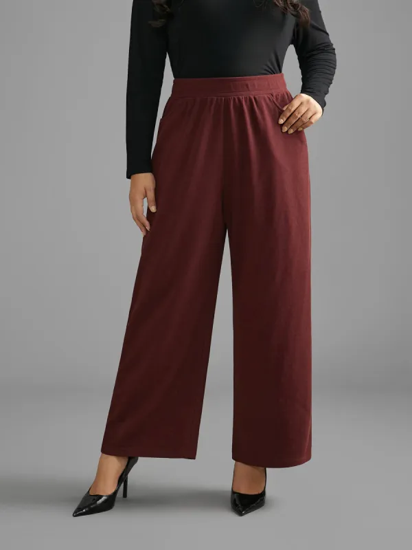 Plain Elastic Waist Straight Leg Pants sold by Bloomchic