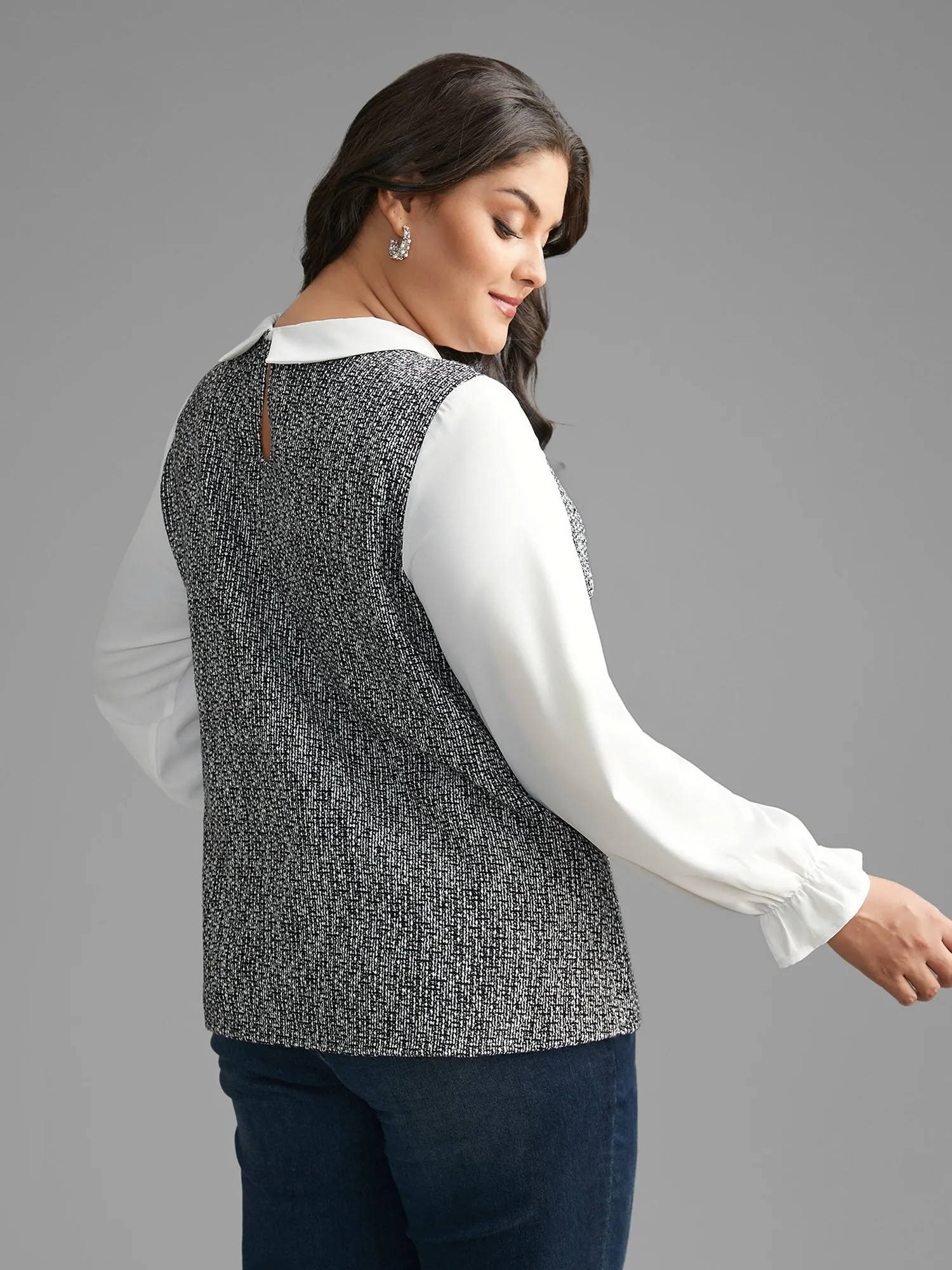 Tweed Patchwork Lantern Sleeve Blouse sold by Bloomchic product image thumbnail 5