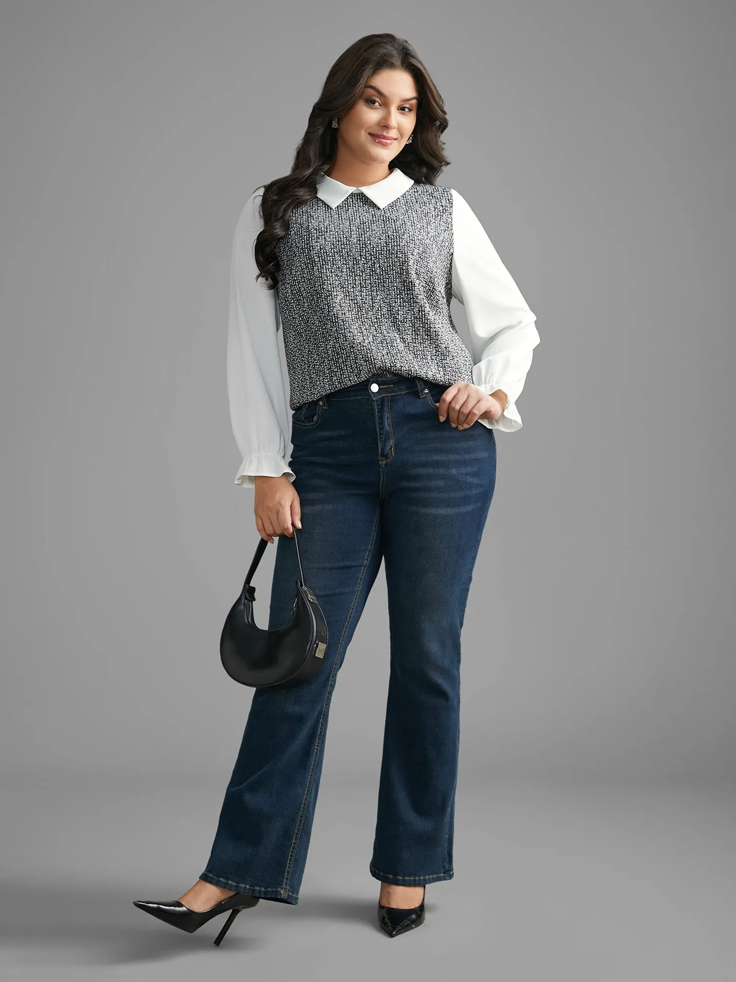 Tweed Patchwork Lantern Sleeve Blouse sold by Bloomchic product image thumbnail 2