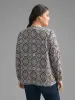 Boho Print Notched Collar Slit Hem Blouse sold by Bloomchic