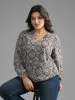 Boho Print Notched Collar Slit Hem Blouse sold by Bloomchic
