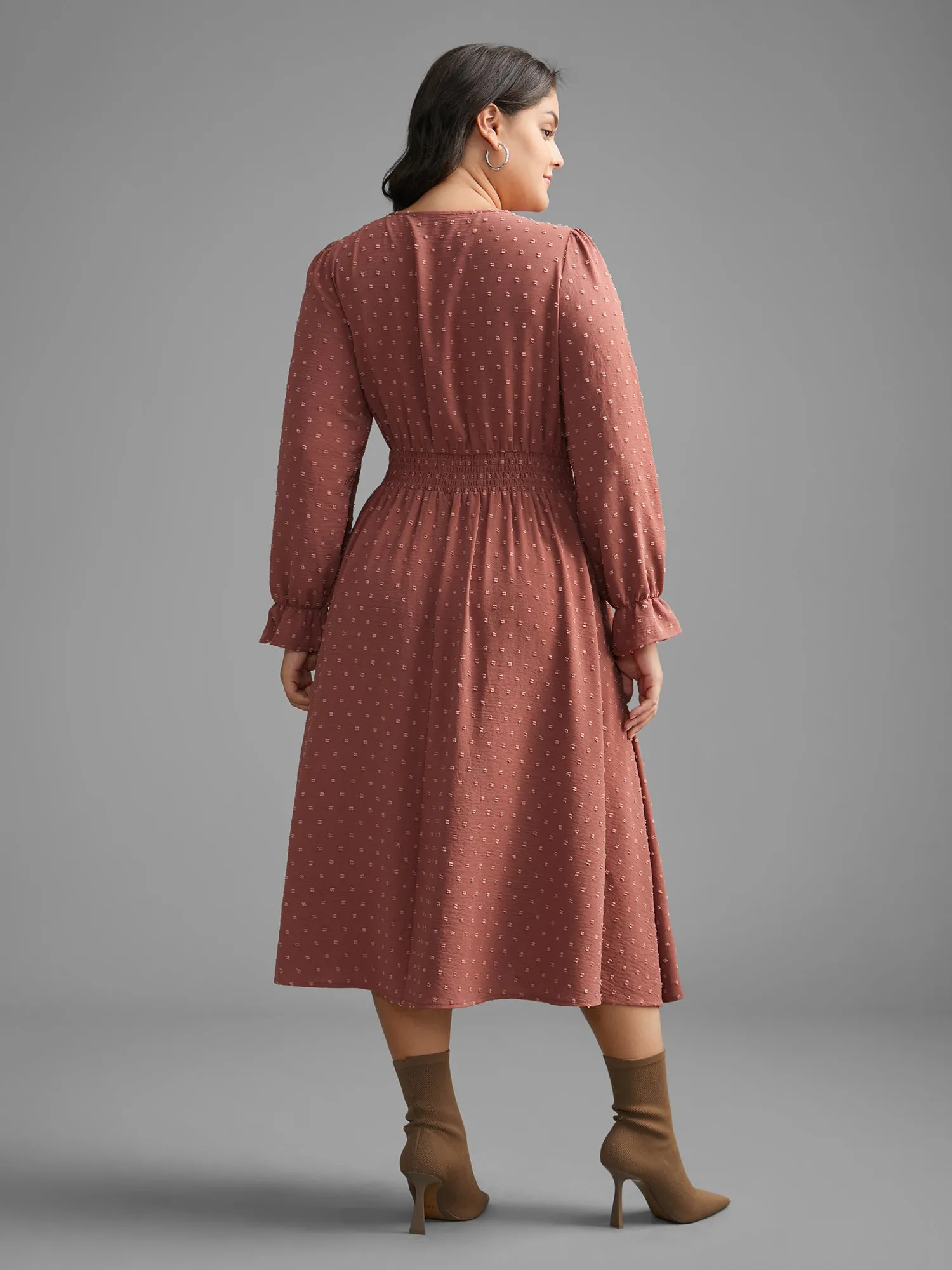 Solid Texture Ruffles Shirred Gathered Dress sold by Bloomchic product image thumbnail 4