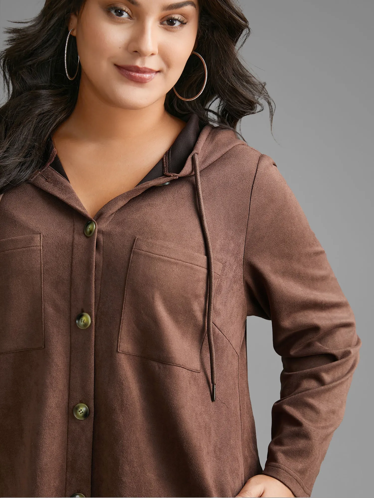 Faux Suede Pocket Hooded Drawstring Jacket sold by Bloomchic product image thumbnail 4