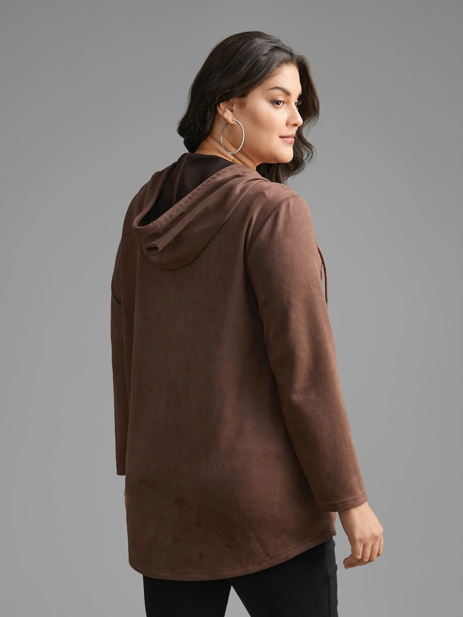 Faux Suede Pocket Hooded Drawstring Jacket sold by Bloomchic product image thumbnail 5
