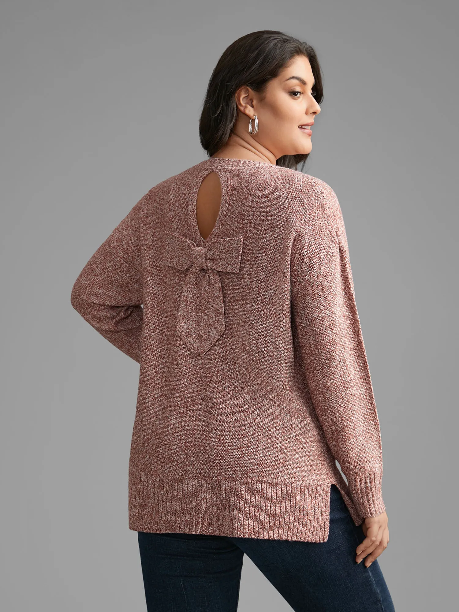 Texture Bowknot Cut Out Slit Hem Pullover sold by Bloomchic