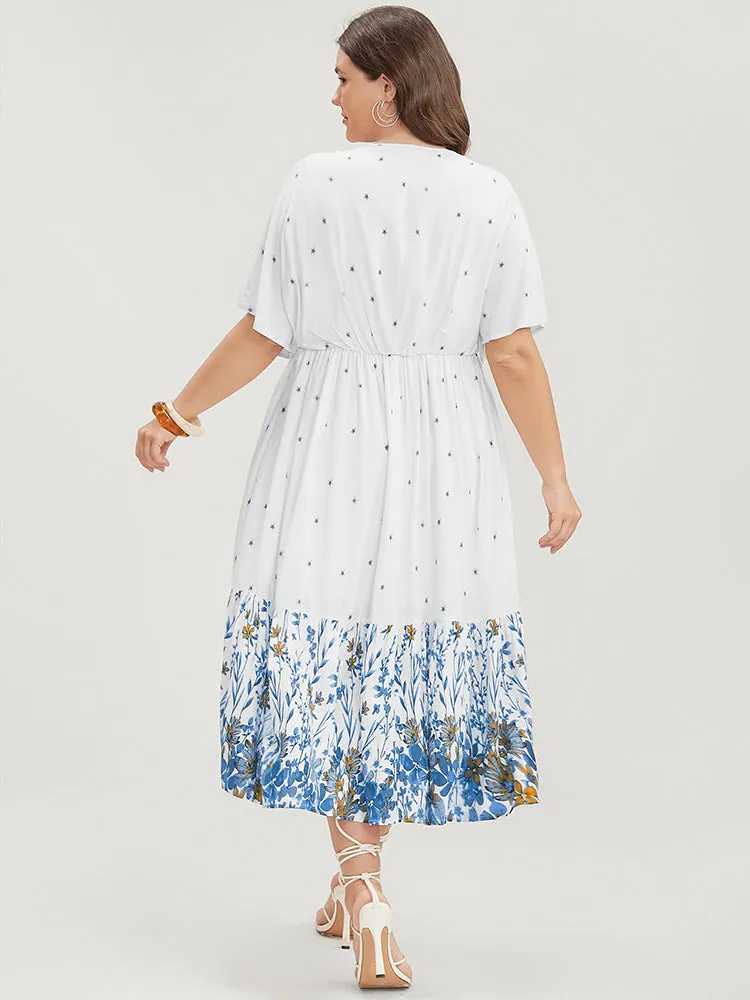 Floral Print Dolman Sleeve V Neck Pocket Ruffle Hem Dress sold by Bloomchic product image thumbnail 4