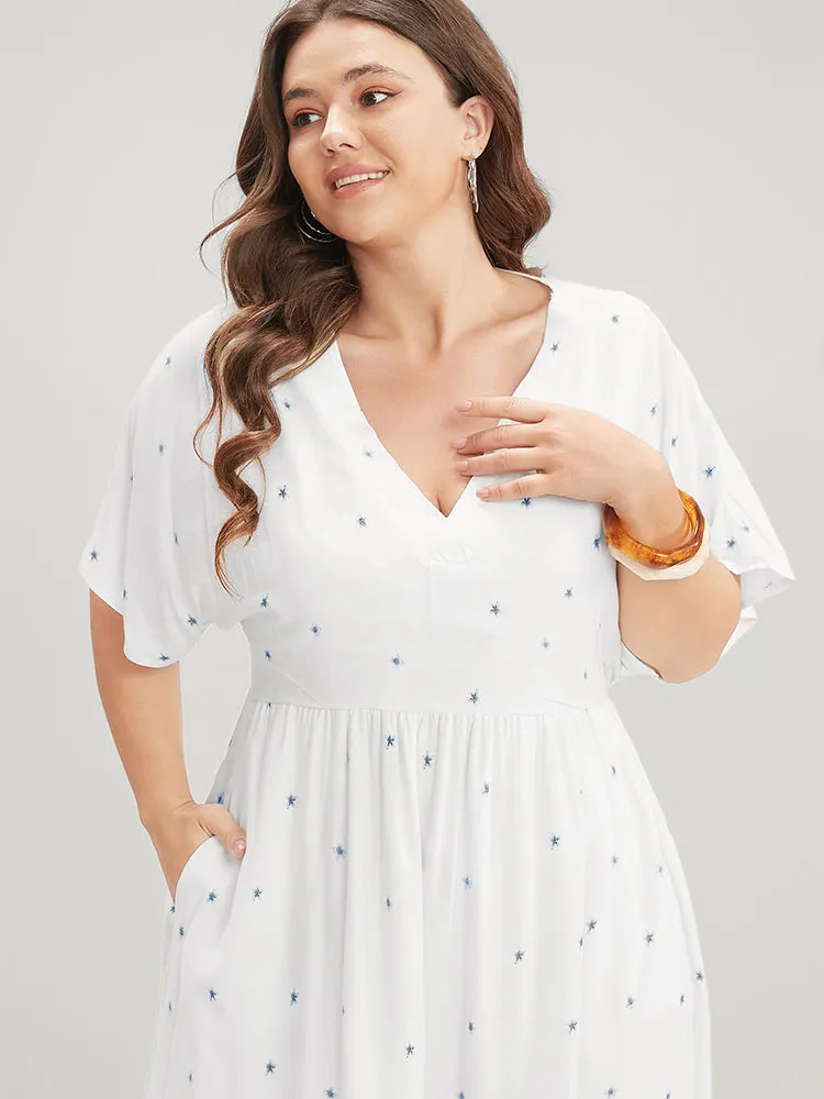 Floral Print Dolman Sleeve V Neck Pocket Ruffle Hem Dress sold by Bloomchic product image thumbnail 3