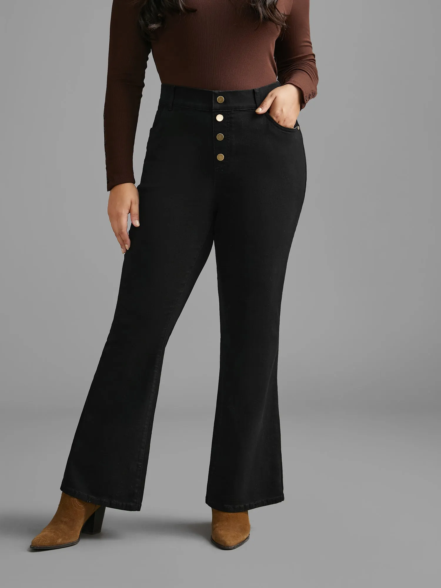 Black Wash Buckle Detail Bootcut Jeans sold by Bloomchic