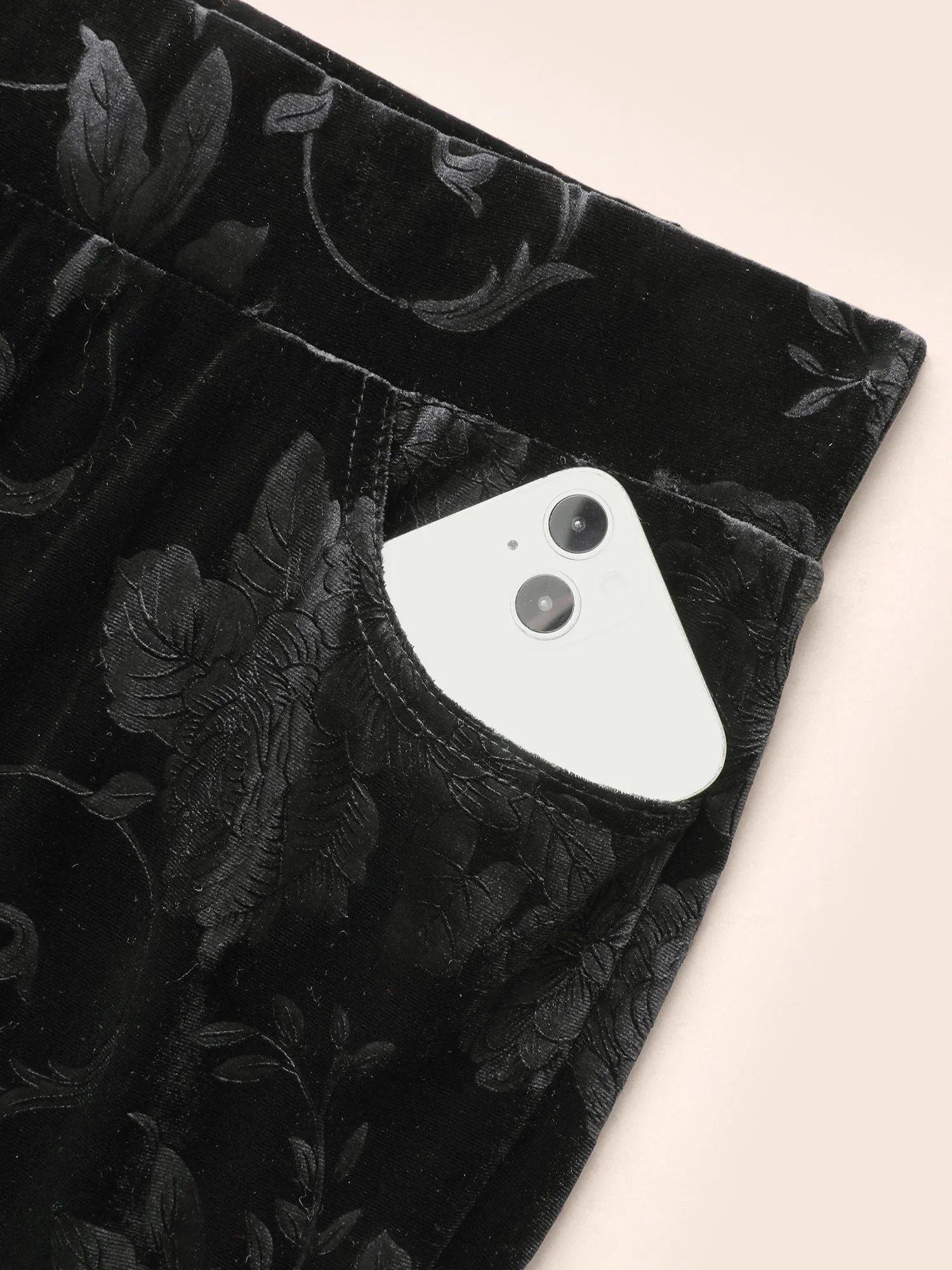 Velvet Floral Mid Rise Bootcut Leggings sold by Bloomchic product image thumbnail 5