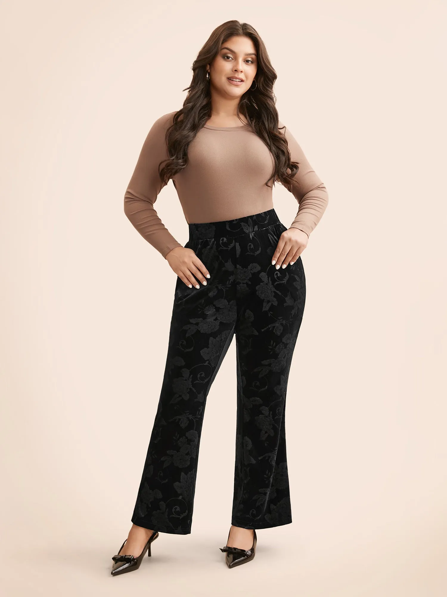 Velvet Floral Mid Rise Bootcut Leggings sold by Bloomchic product image thumbnail 2