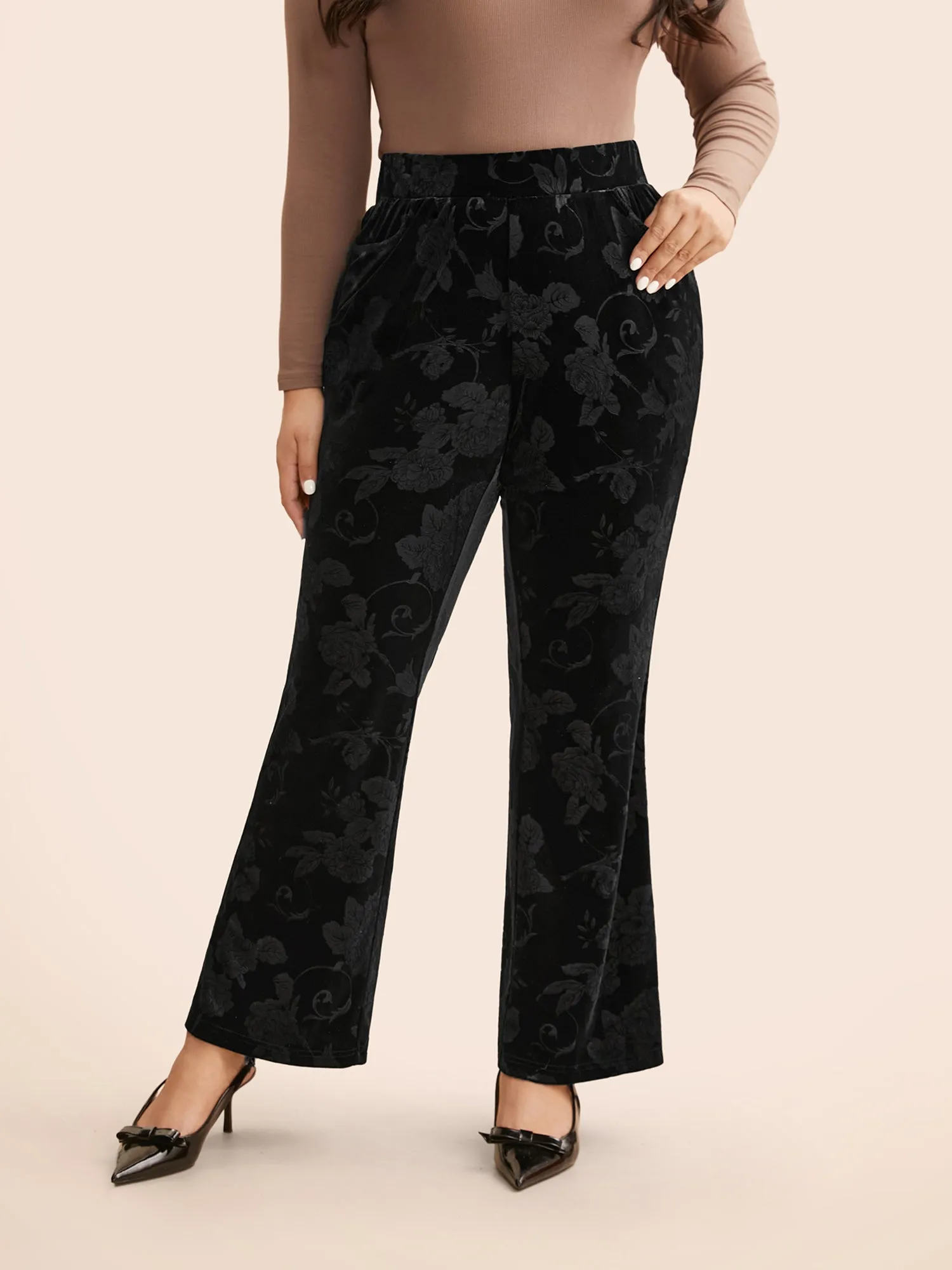 Velvet Floral Mid Rise Bootcut Leggings sold by Bloomchic
