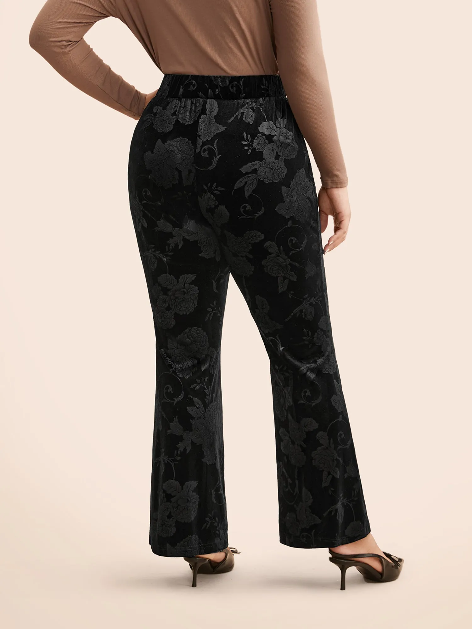 Velvet Floral Mid Rise Bootcut Leggings sold by Bloomchic product image thumbnail 4