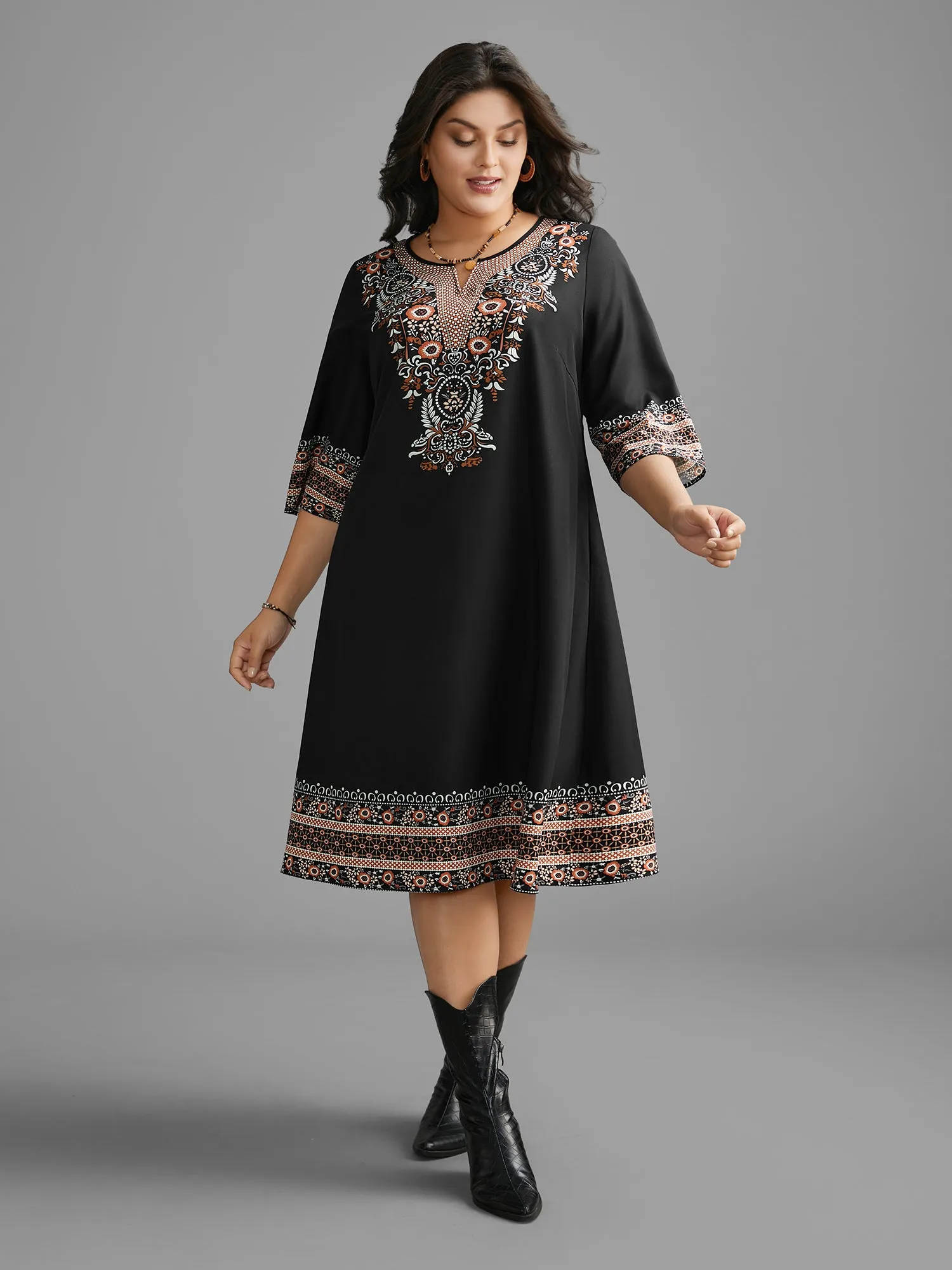 Notched Collar Boho Print Pocket Dress sold by Bloomchic product image thumbnail 2