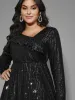 Sequin Mesh Asymmetrical Neck Midi Dress sold by Bloomchic
