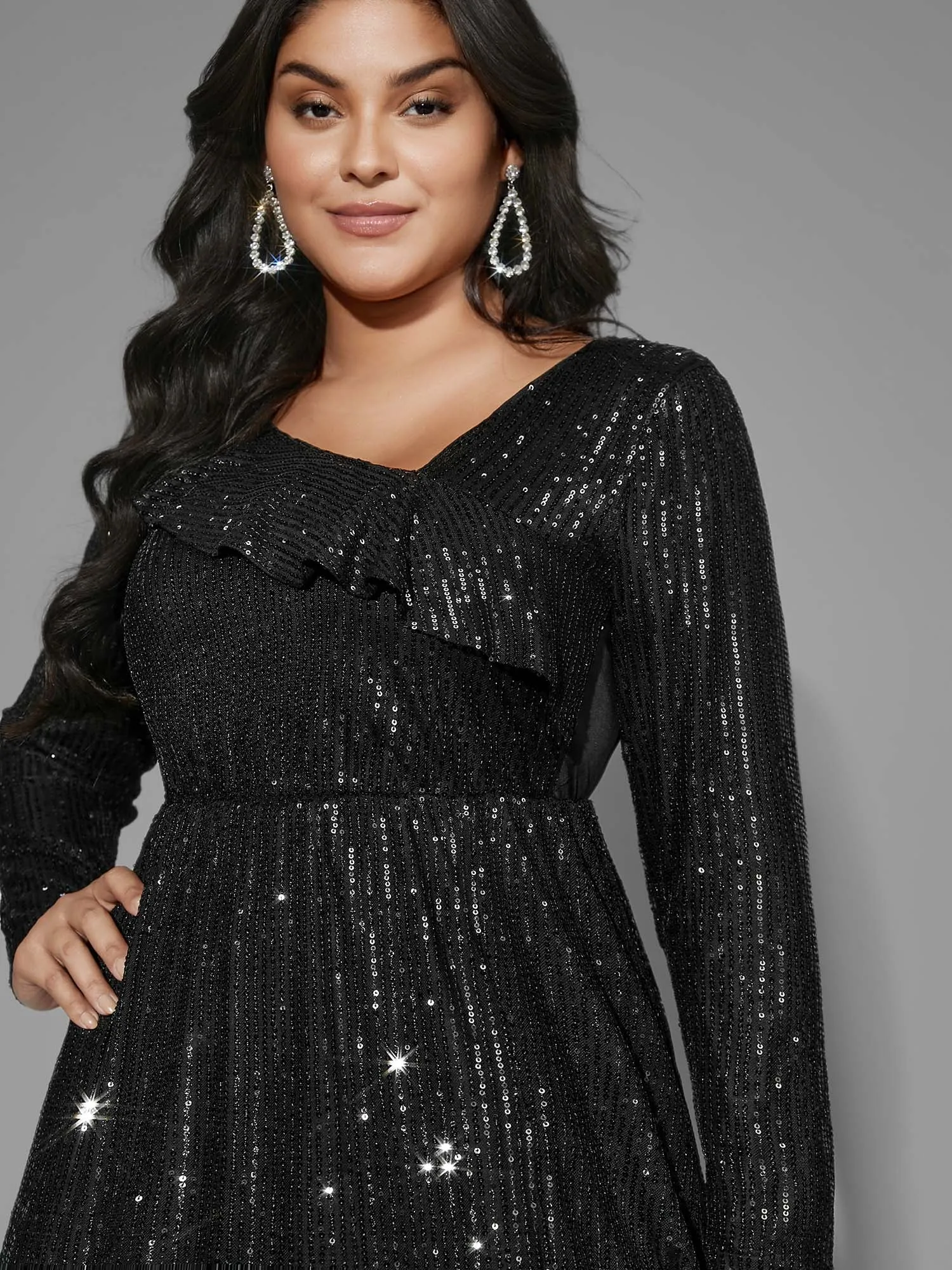 Sequin Mesh Asymmetrical Neck Midi Dress sold by Bloomchic product image thumbnail 2