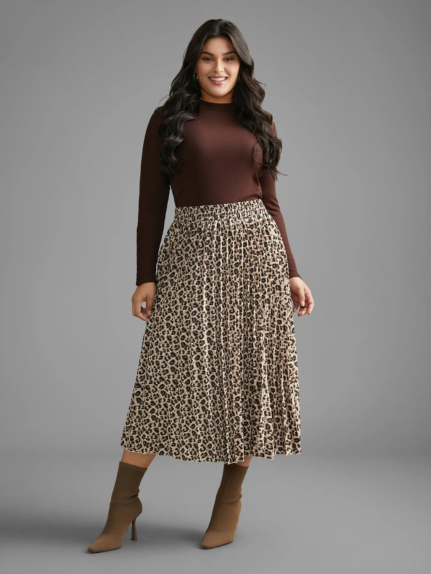 Leopard Print Pleated Elastic Waist Skirt sold by Bloomchic product image thumbnail 2