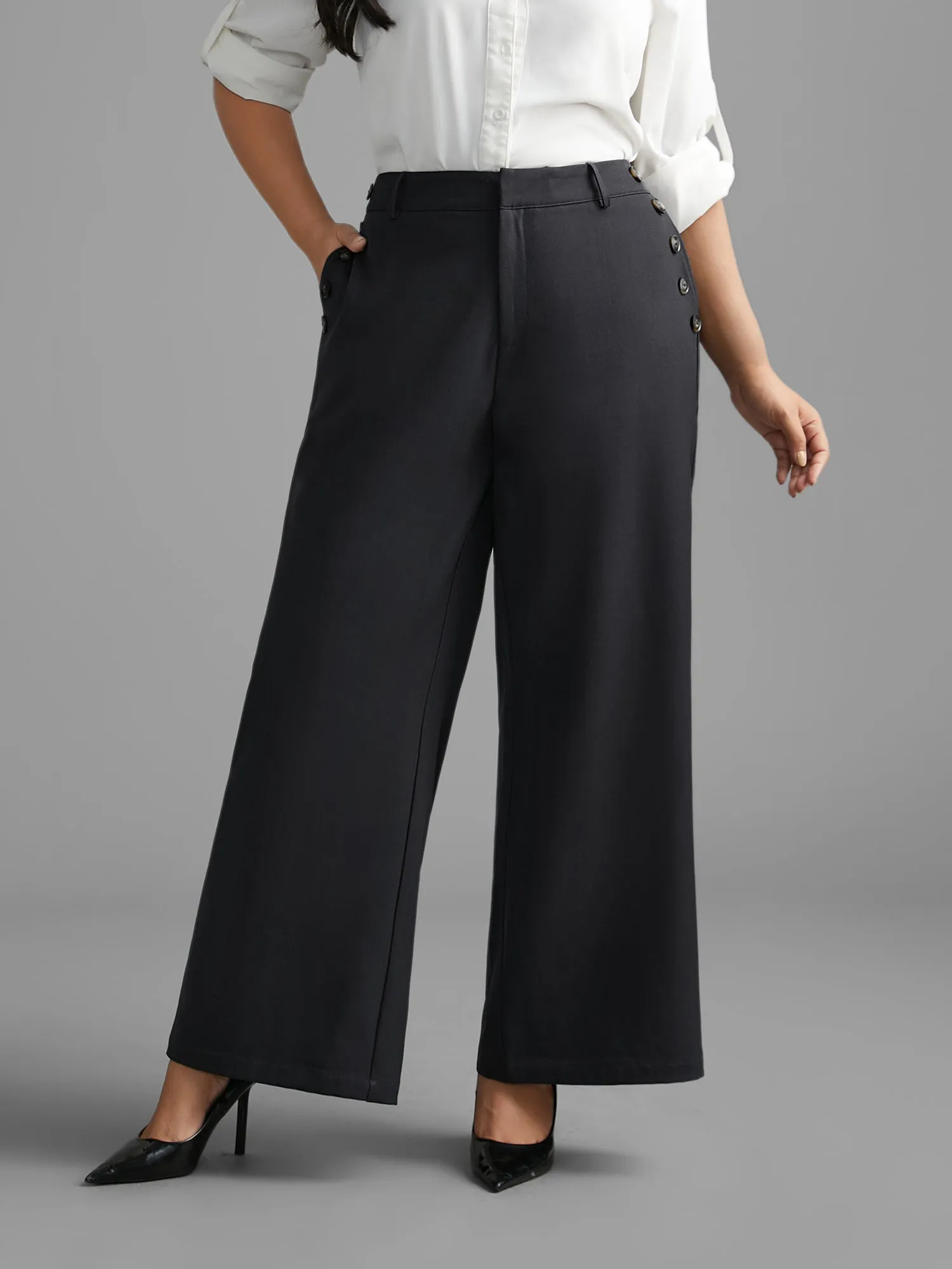 Stretchy Woven Button Detail Bootcut Pants sold by Bloomchic product image thumbnail 5