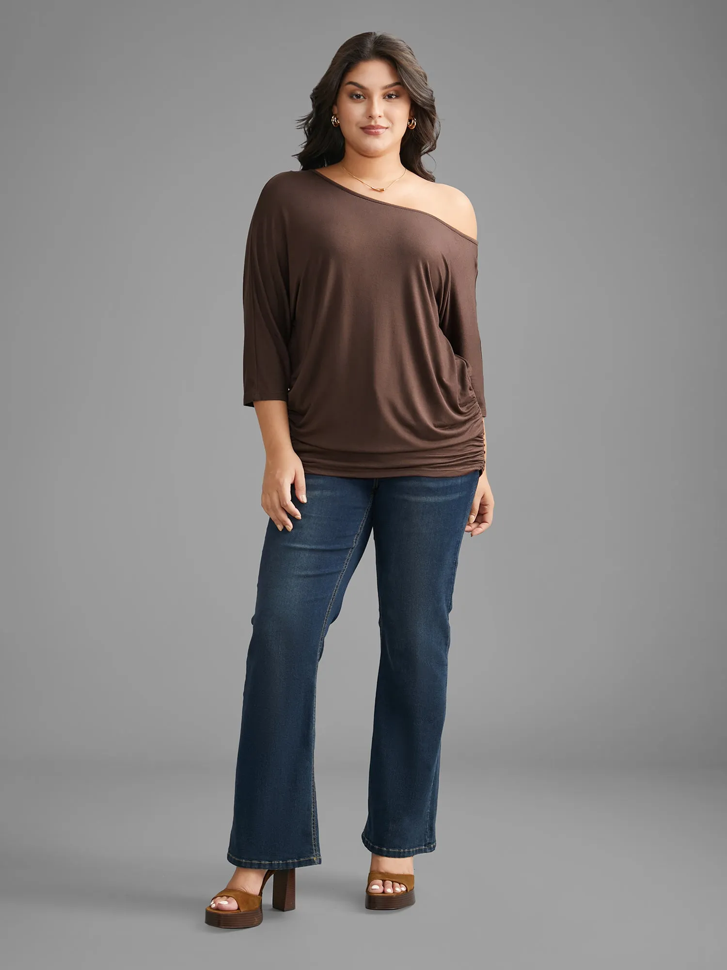 Solid Off Shoulder Dolman Sleeve Jersey Top sold by Bloomchic product image thumbnail 2