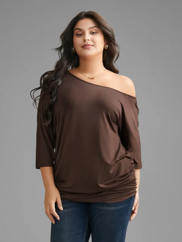 Solid Off Shoulder Dolman Sleeve Jersey Top sold by Bloomchic