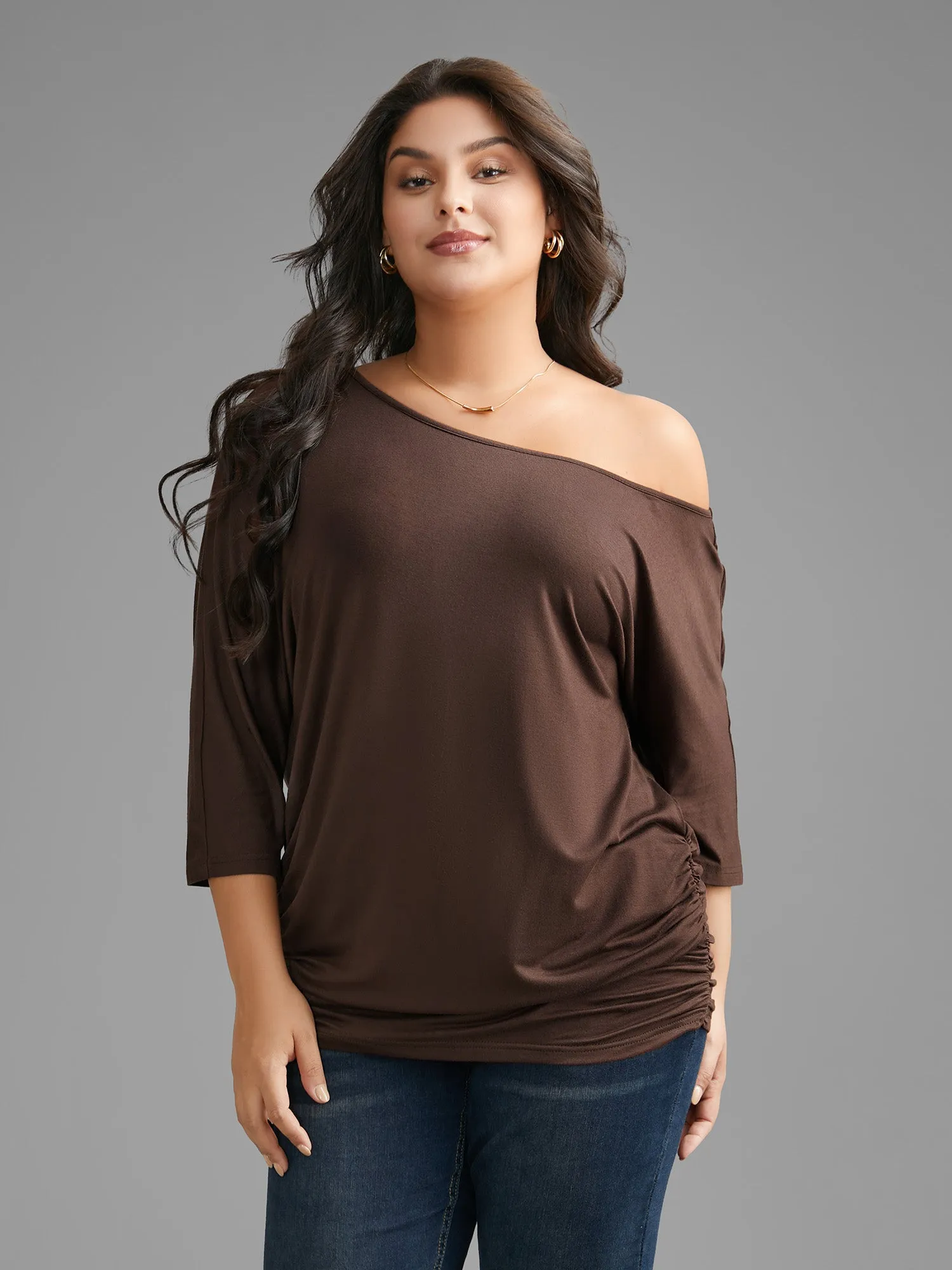 Solid Off Shoulder Dolman Sleeve Jersey Top sold by Bloomchic