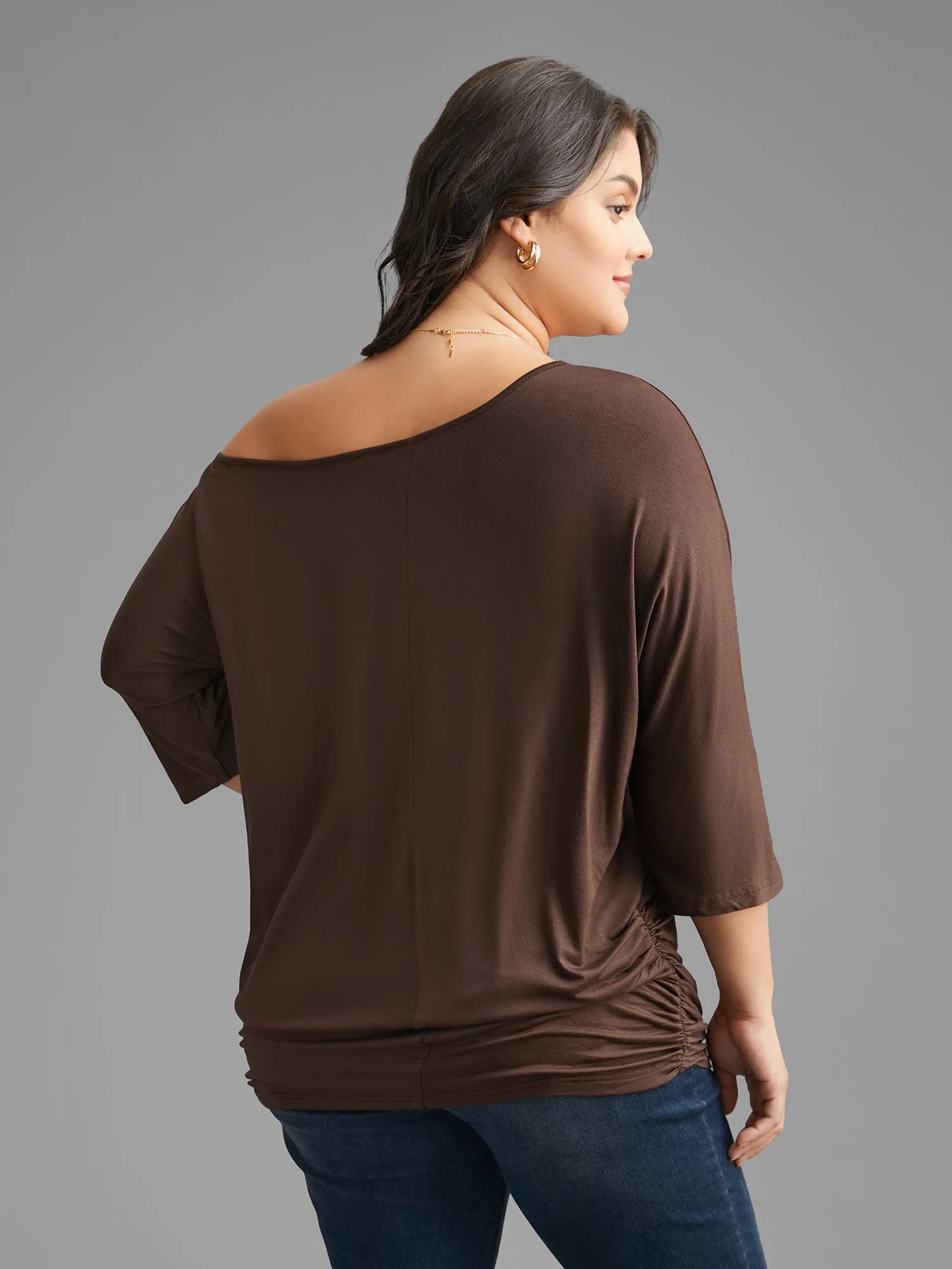 Solid Off Shoulder Dolman Sleeve Jersey Top sold by Bloomchic product image thumbnail 4
