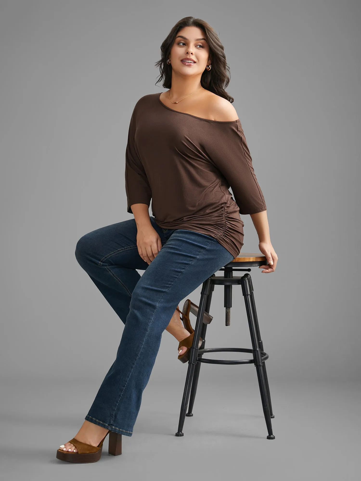 Solid Off Shoulder Dolman Sleeve Jersey Top sold by Bloomchic product image thumbnail 5