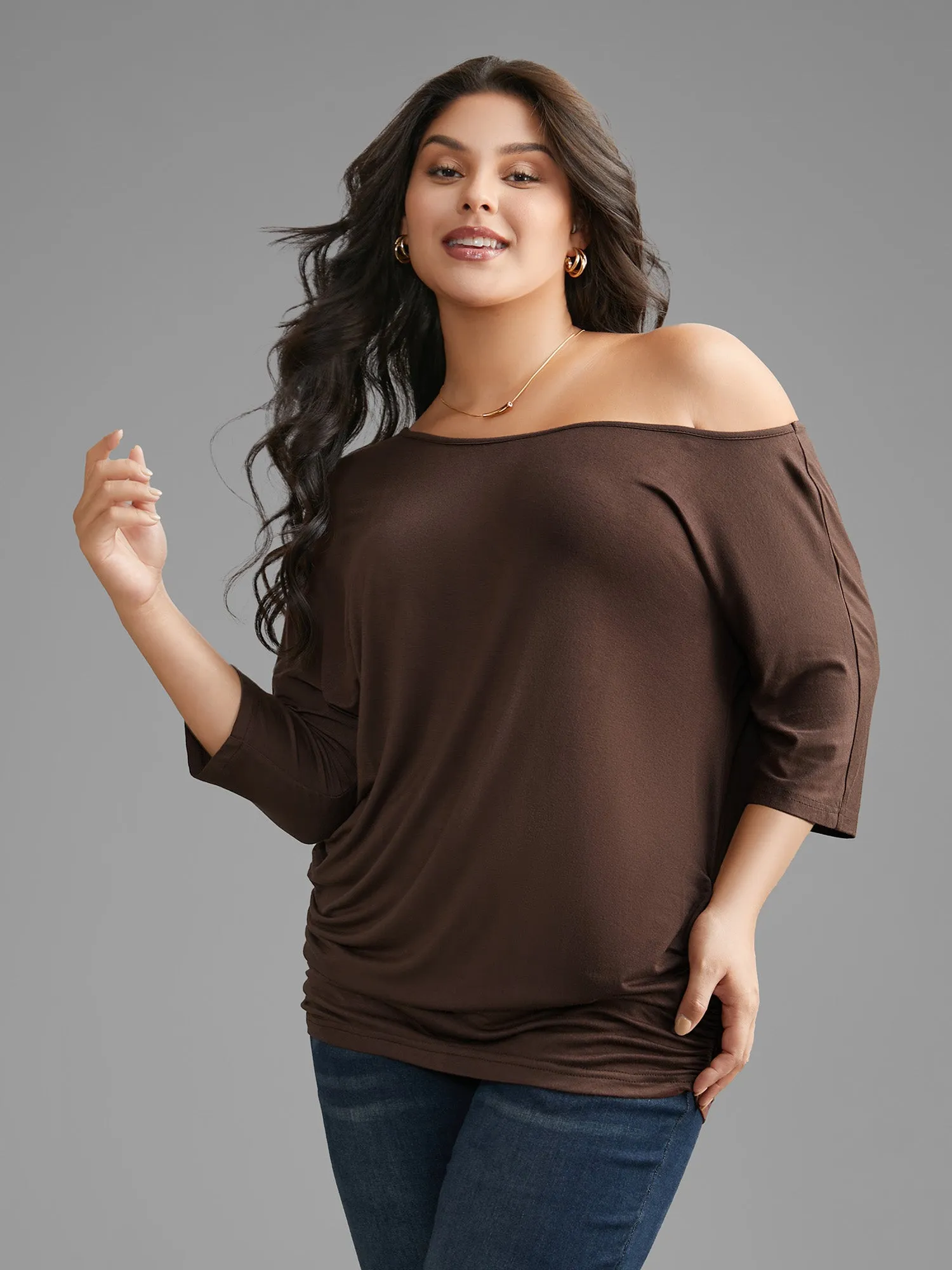 Solid Off Shoulder Dolman Sleeve Jersey Top sold by Bloomchic product image thumbnail 3