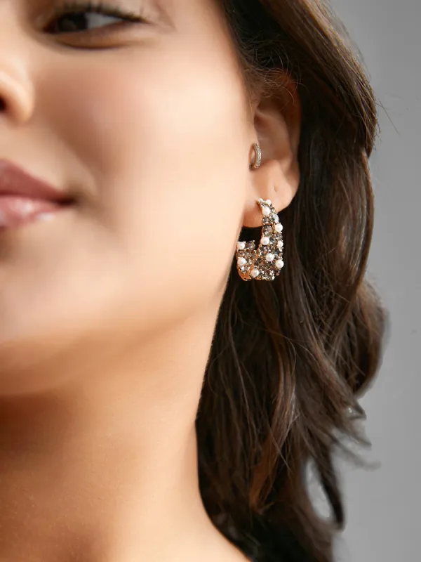 Cubic Zirconia Pearl Beaded Hoop Earrings sold by Bloomchic
